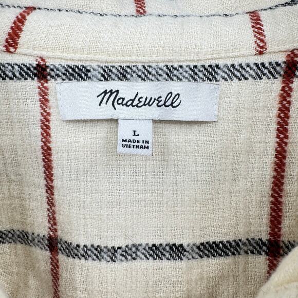 Madewell Cream Windowpane Flannel Oversized Ex-Boyfriend Long Sleeve Shirt - Picture 13 of 14